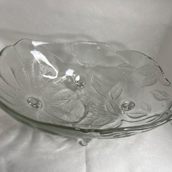 Vintage Pressed Glass Poppy Flower Lg Footed Fruit Oblong Bowl Centerpiece Dish - Picture 2 of 6